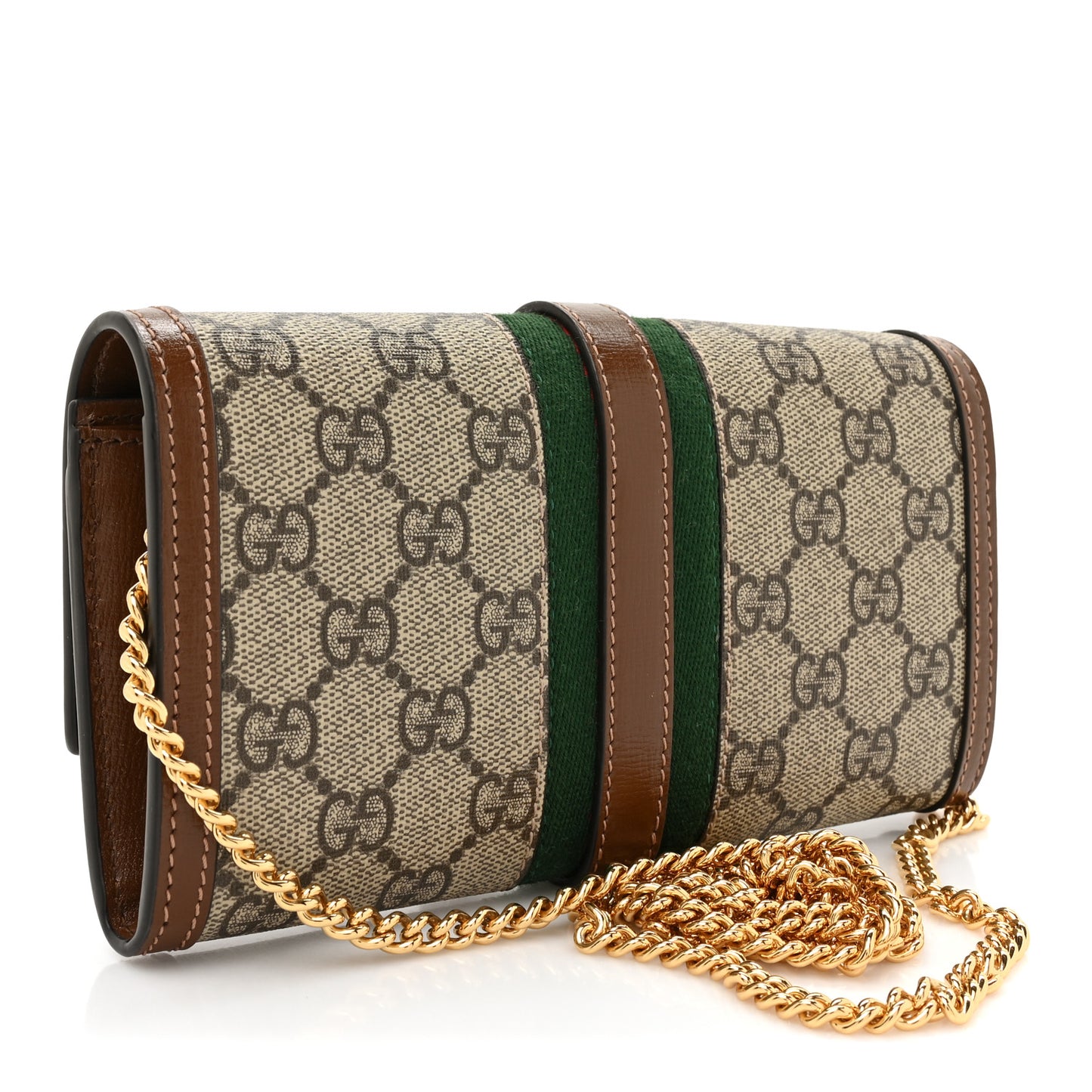 GG Supreme Monogram Azalea Calfskin Web Jackie 1961 Chain Wallet Beige Ebony Brown Sugar