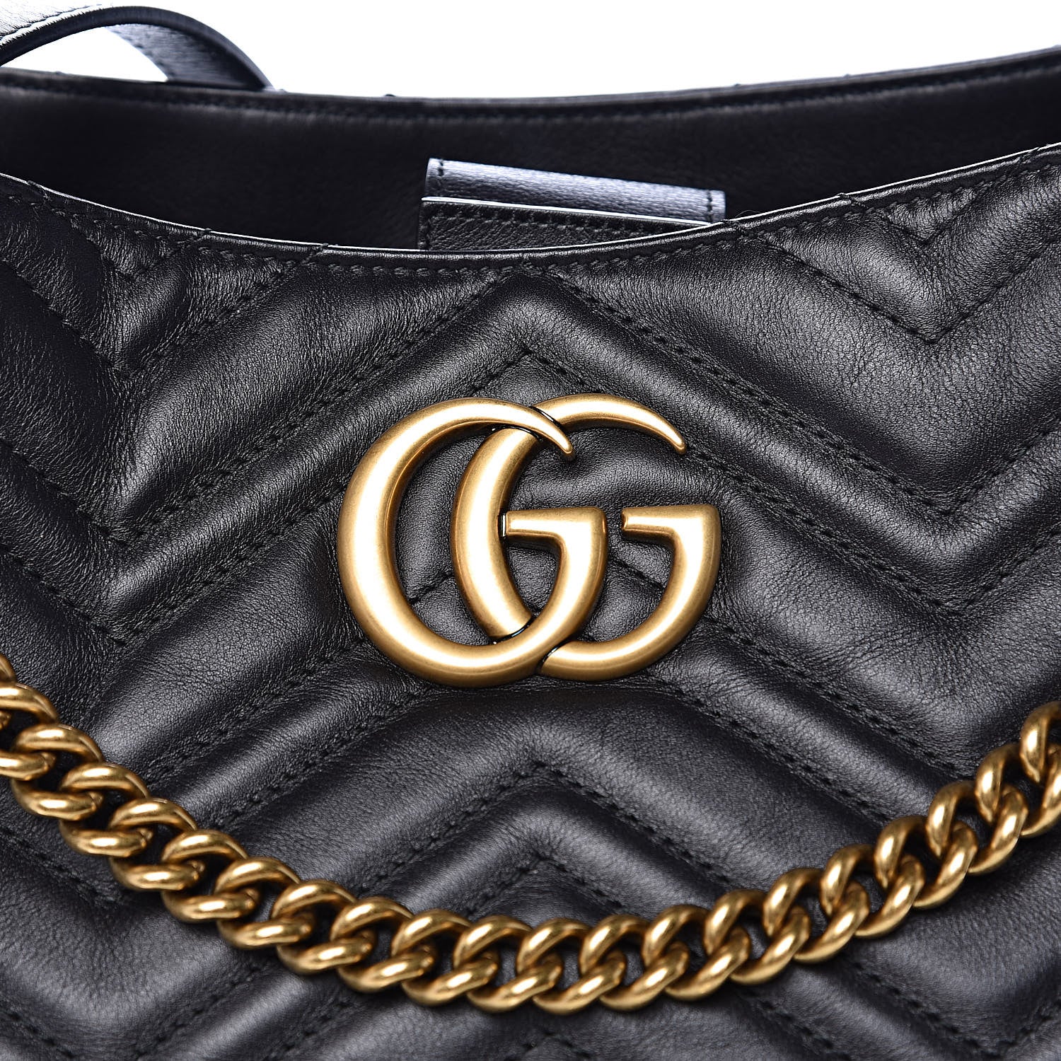 Gucci Calfskin Matelasse Medium GG Marmont Shoulder Tote Bag Black 14 of 16