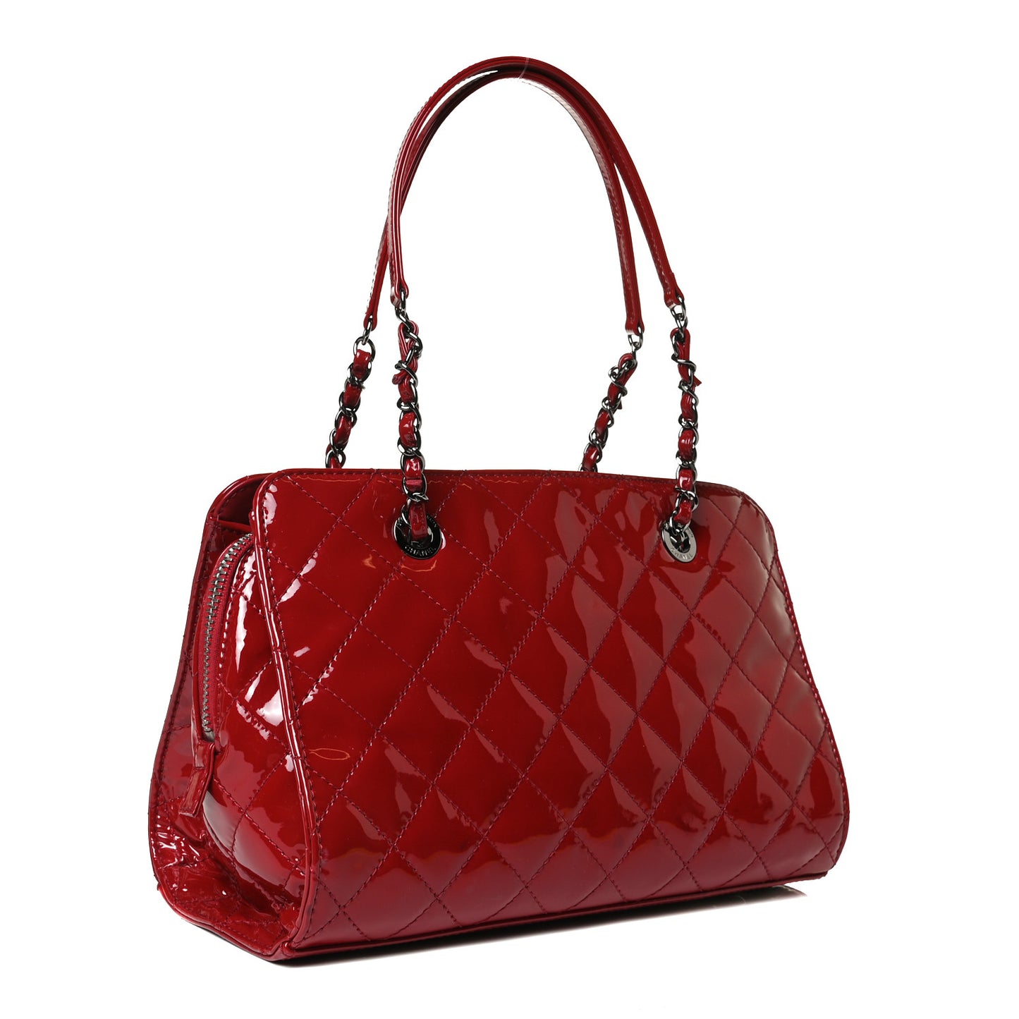 Patent Quilted Small CC Angle Tote Red