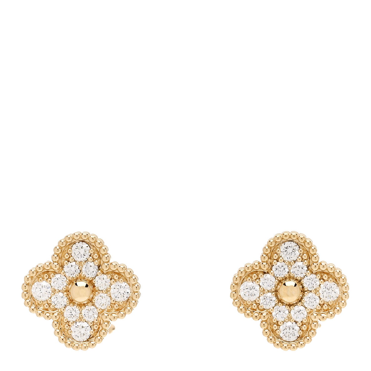 Van Cleef & Arpels 18K Yellow Gold Diamond Vintage Alhambra Earrings 1 of 5