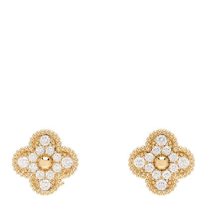 Van Cleef & Arpels 18K Yellow Gold Diamond Vintage Alhambra Earrings 1 of 5