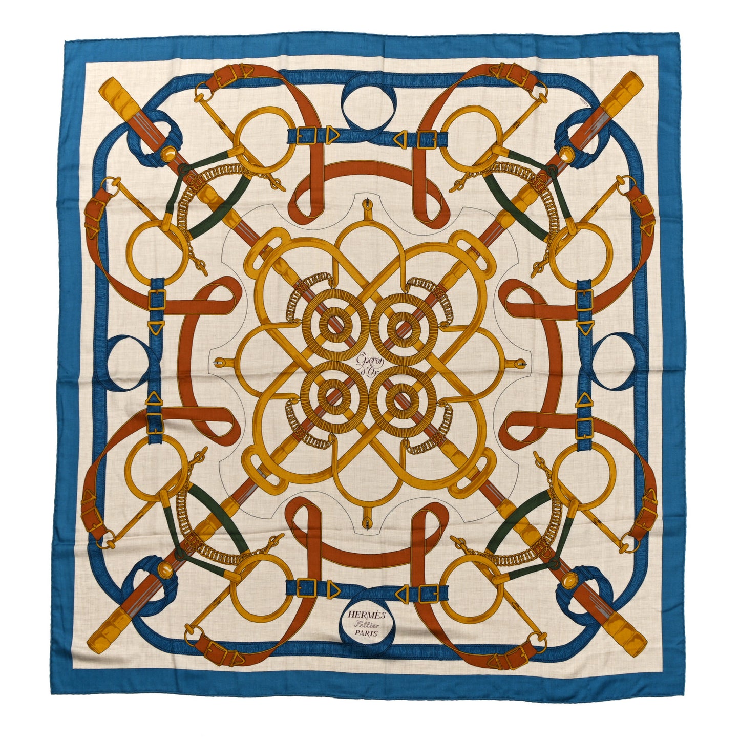 Cashmere Silk Eperon Eperon D'Or Shawl 140 Bleu Cobalt Naturel Vieil Or