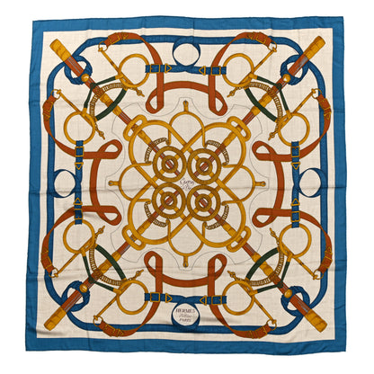 Hermes Cashmere Silk Eperon Eperon D'Or Shawl 140 Bleu Cobalt Naturel Vieil Or 1 of 5