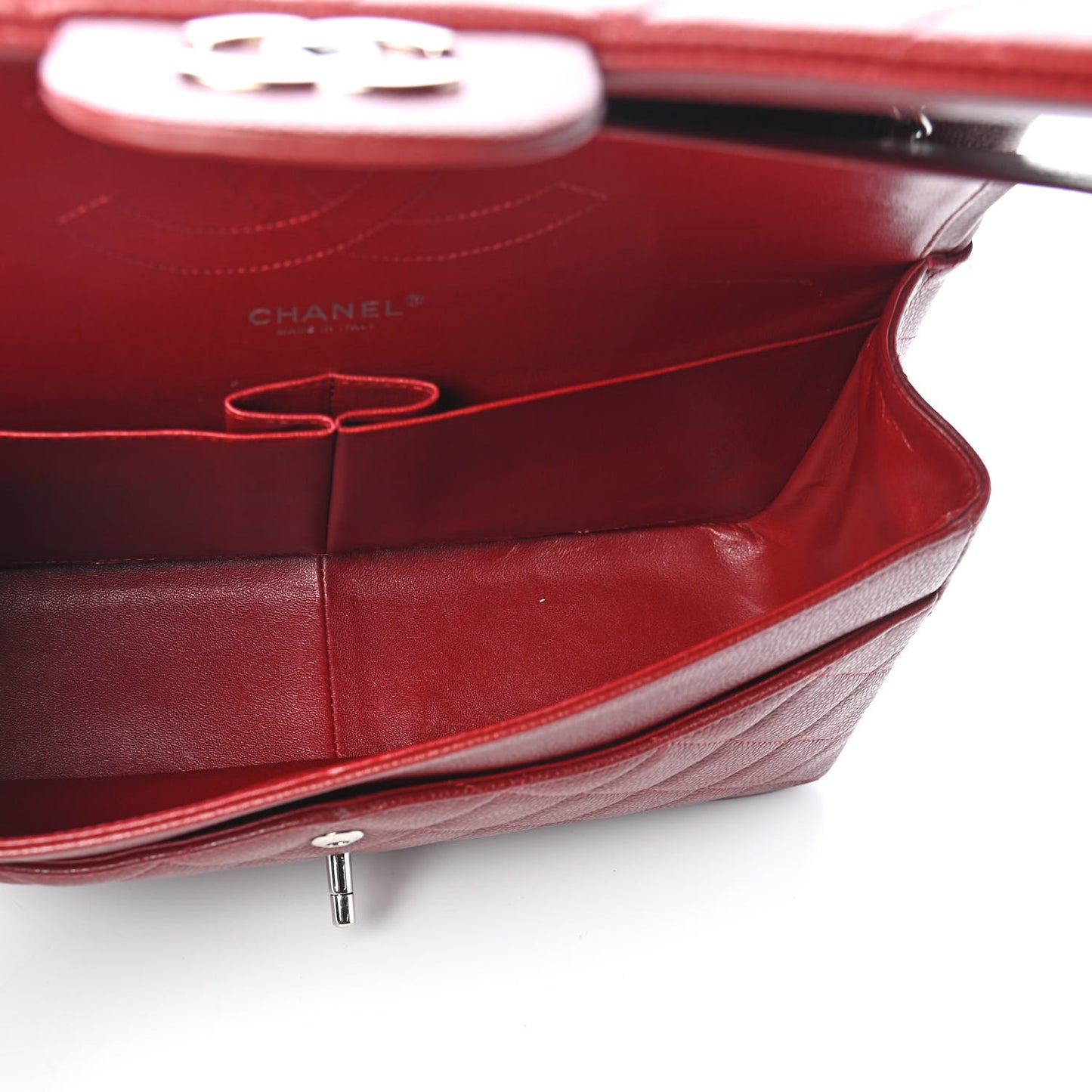 Caviar Quilted Jumbo Double Flap Dark Red