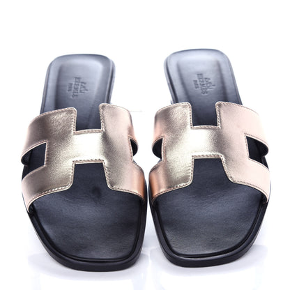 Hermes Metallic Nappa Oran Sandals 39 Rose Dore 5 of 11