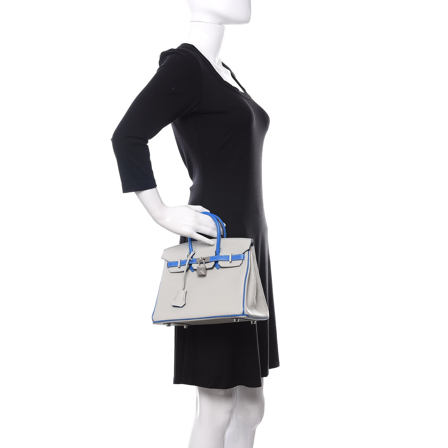 Chevre Mysore Horseshoe Birkin 25 Gris Perle Bleu Hydra