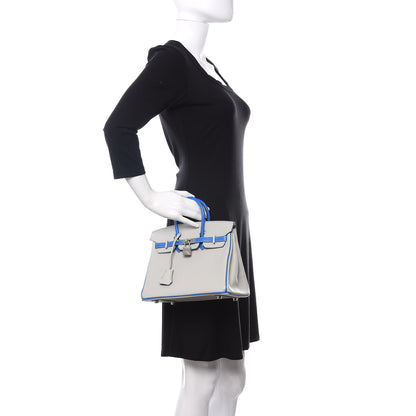Hermes Chevre Mysore Horseshoe Birkin 25 Gris Perle Bleu Hydra 2 of 11