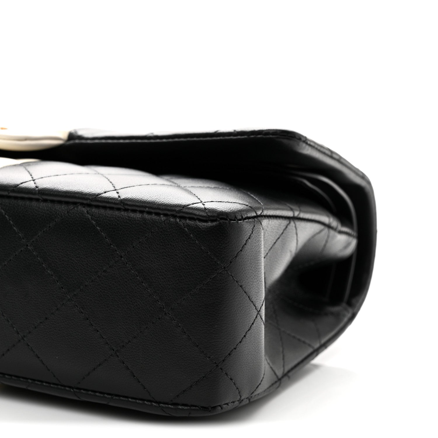 Chanel Lambskin Quilted Medium Double Flap Black White 10 of 11