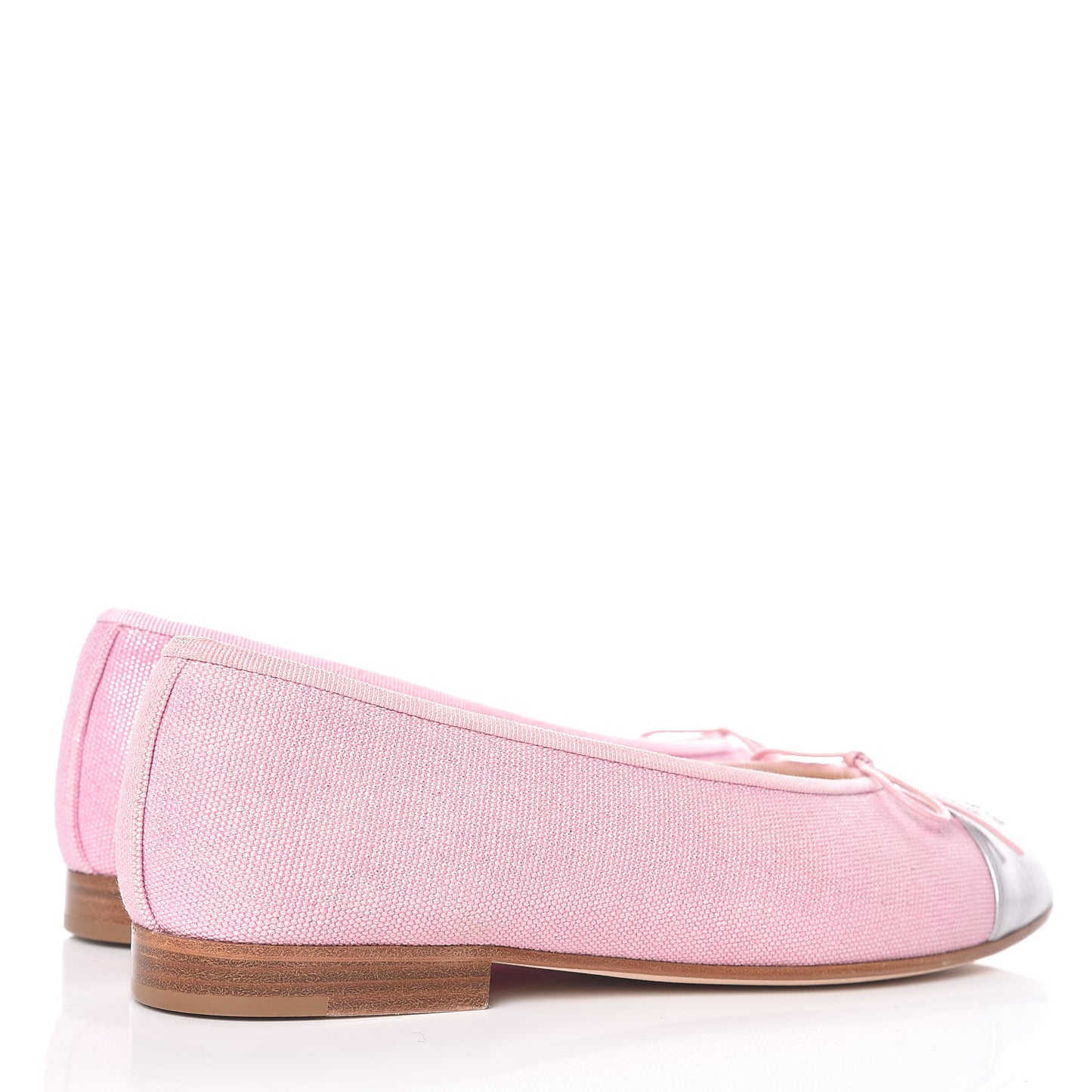 Iridescent Fabric Lambskin Cap Toe Ballerina Flats 36 Pink Light Grey