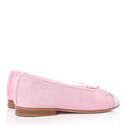 Chanel Iridescent Fabric Lambskin Cap Toe Ballerina Flats 36 Pink Light Grey 4 of 12