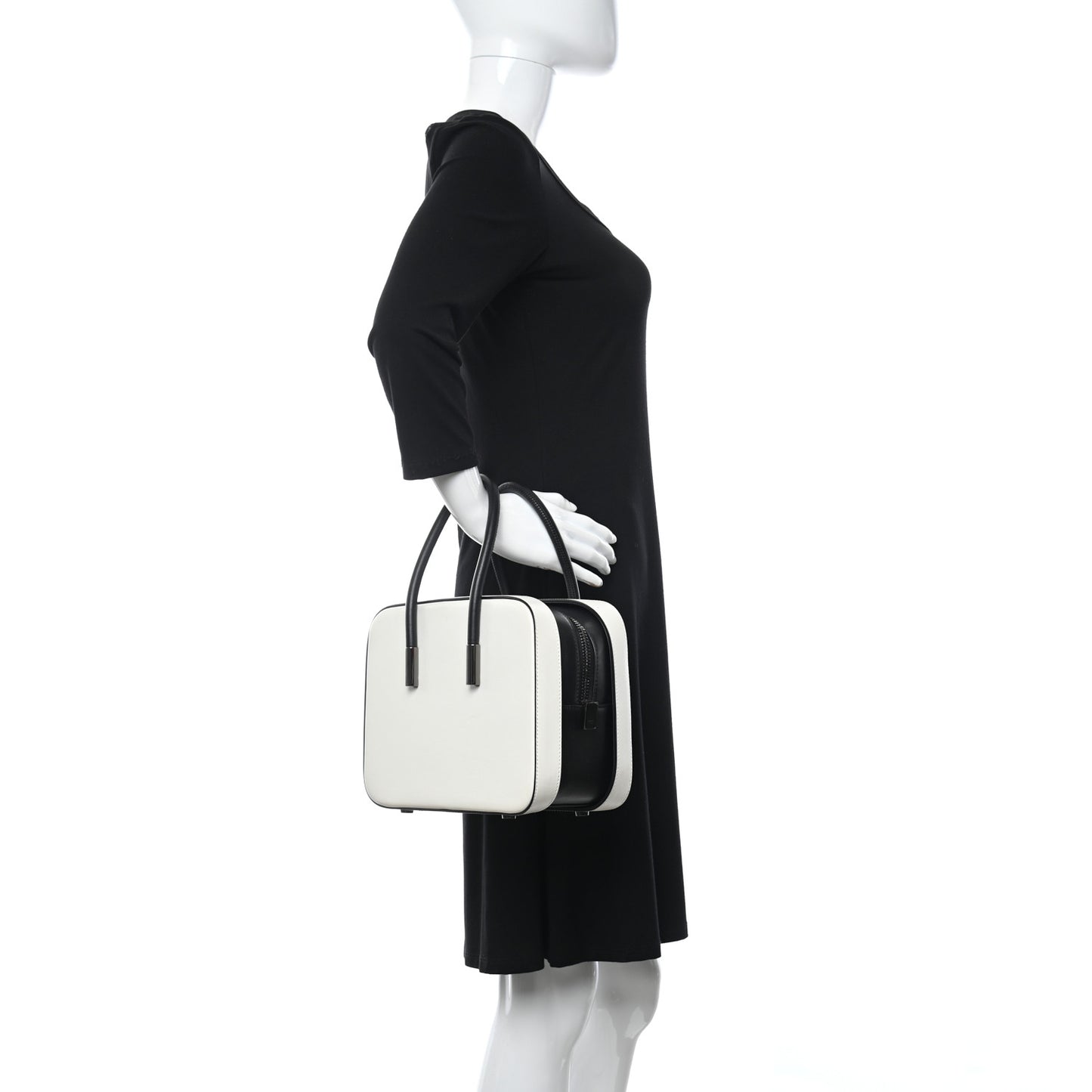Calfskin Top Handle Bag White Black