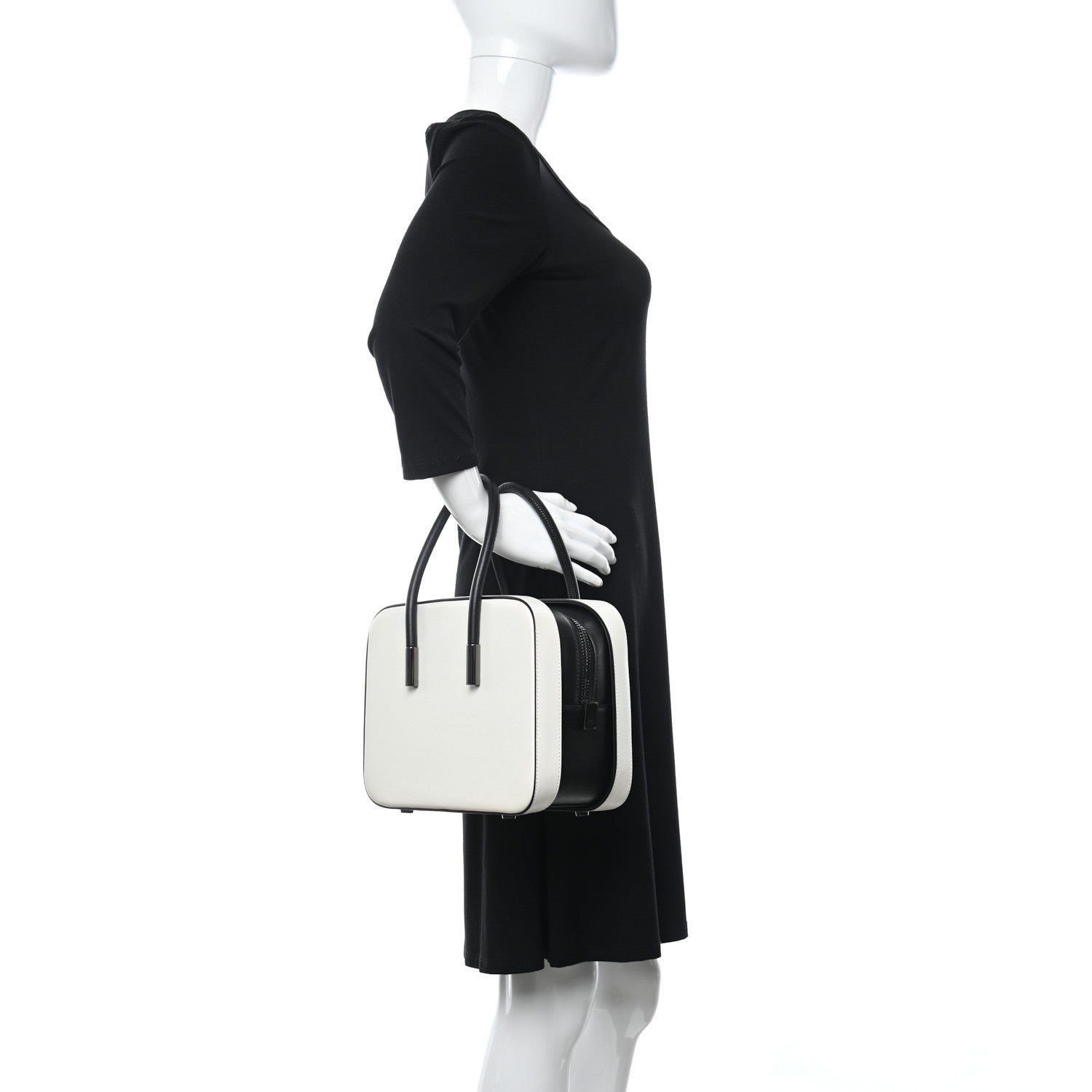 Tom Ford Calfskin Top Handle Bag White Black 2 of 19