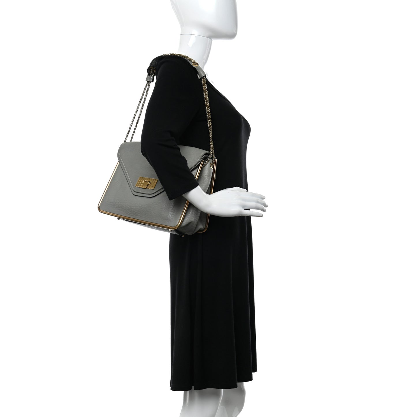 Grained Calfskin Medium Sally Flap Bag Grey