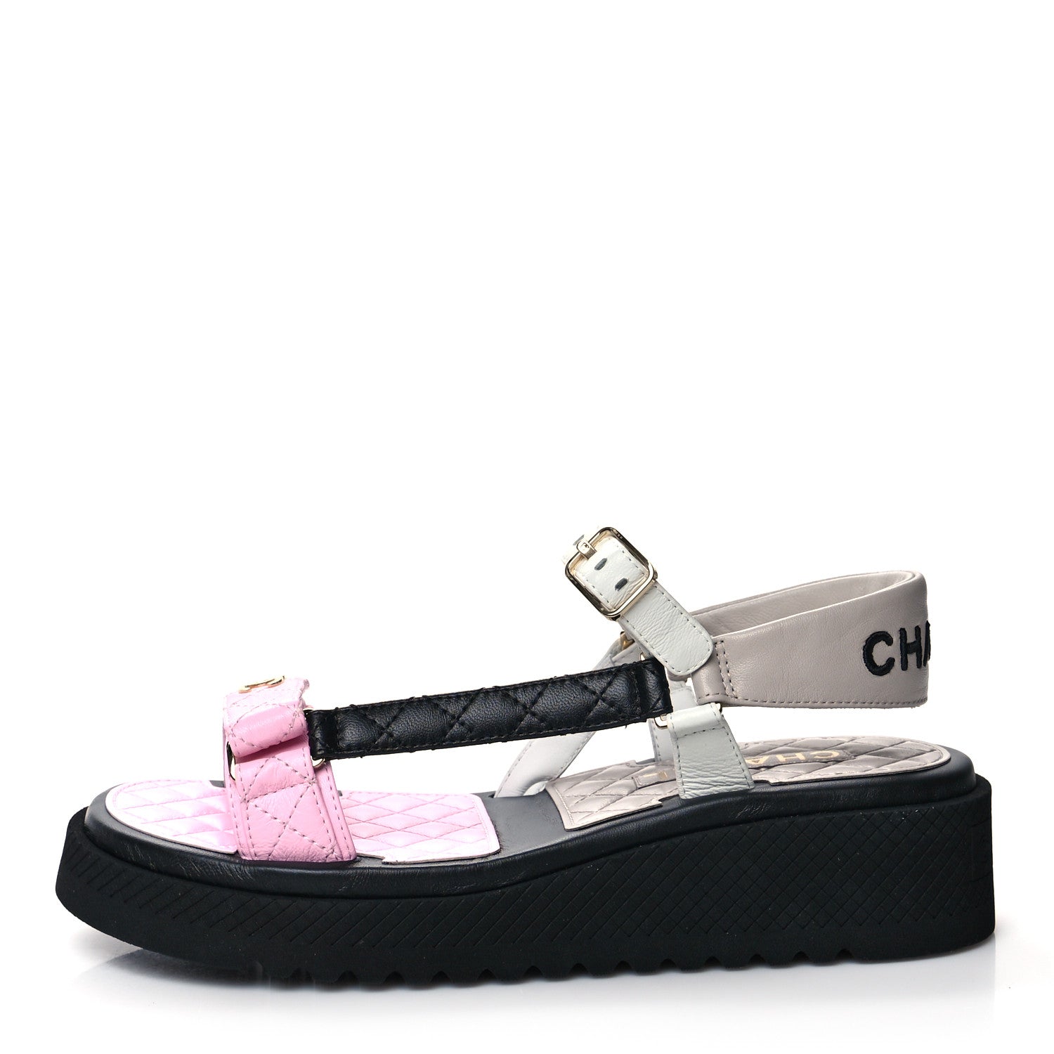 Chanel Lambskin Quilted CC Logo Platform Sandals 41 Black White Pink 1 of 8