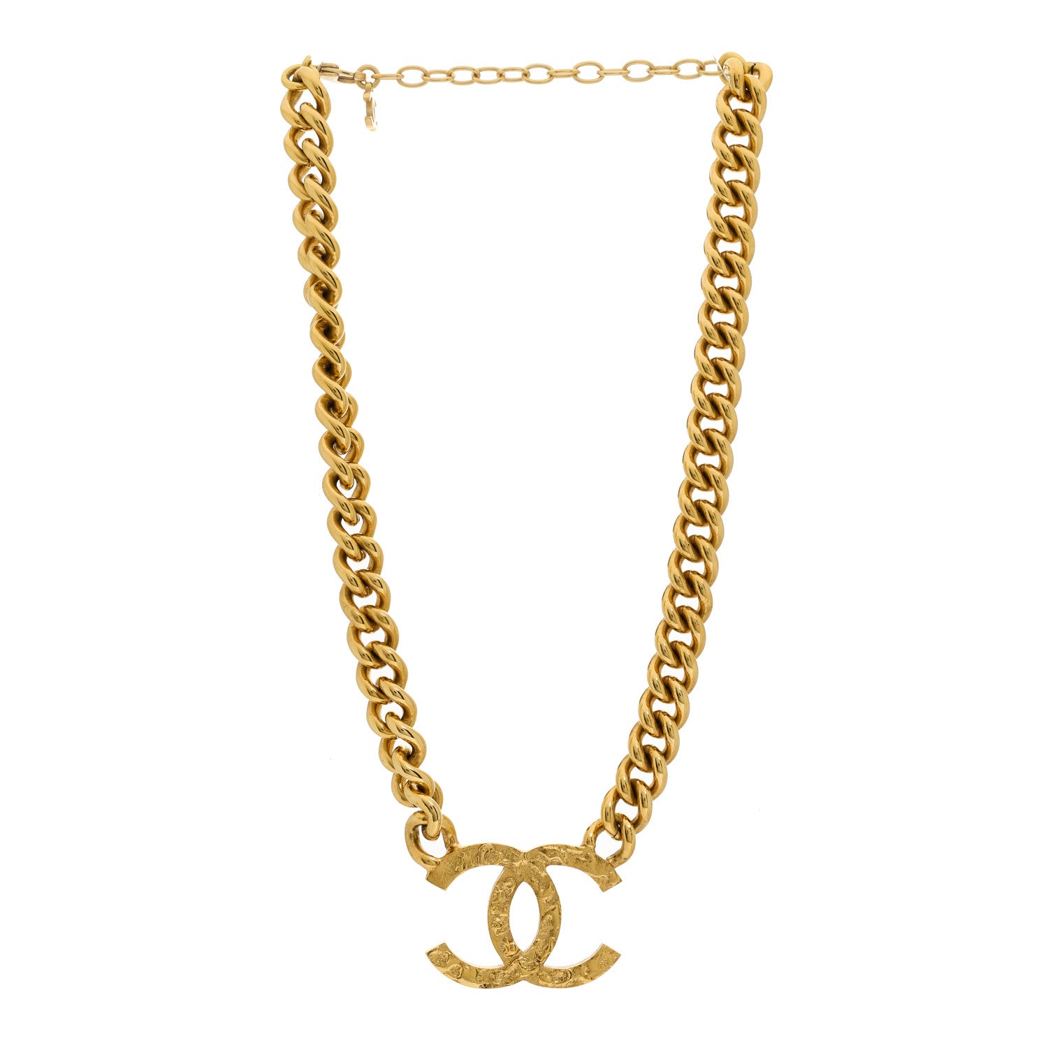 Chanel Metal Textured CC Short Chain Pendant Necklace Gold 3 of 5