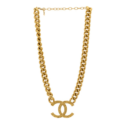 Chanel Metal Textured CC Short Chain Pendant Necklace Gold 3 of 5