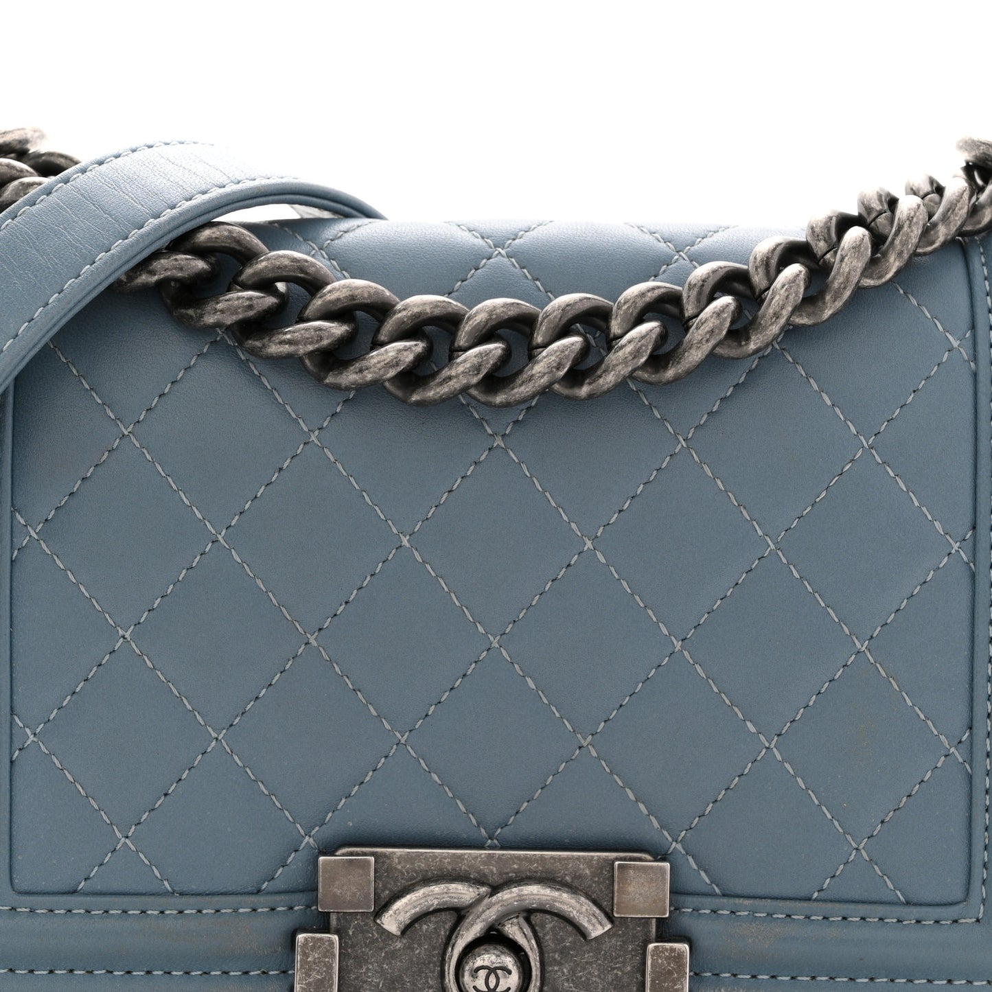 Lambskin Quilted Small Boy Flap Light Blue