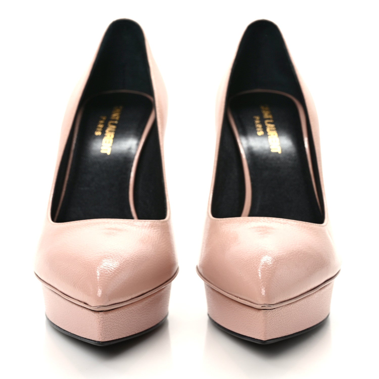Saint Laurent Pebbled Patent Calfskin Janis 105 Platform Pumps 37 Dusty Rose 2 of 9
