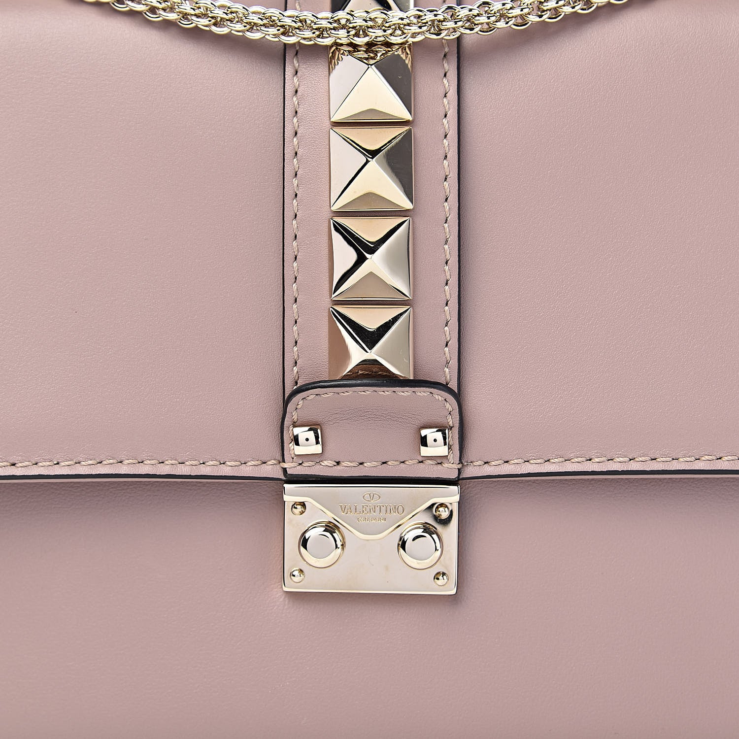 Valentino Garavani Vitello Medium Glam Lock Rockstud Flap Poudre 10 of 10