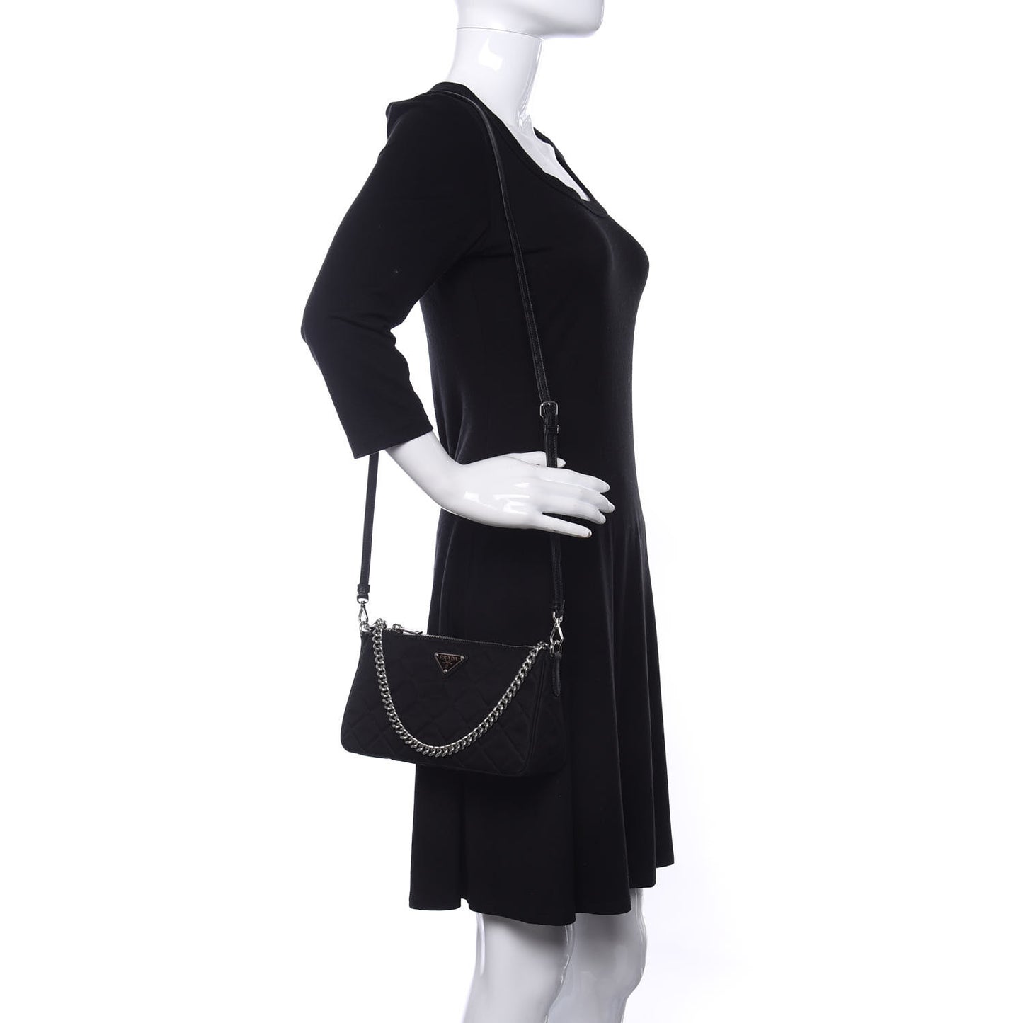 Nylon Tessuto Impuntu Quilted Crossbody Bag Black