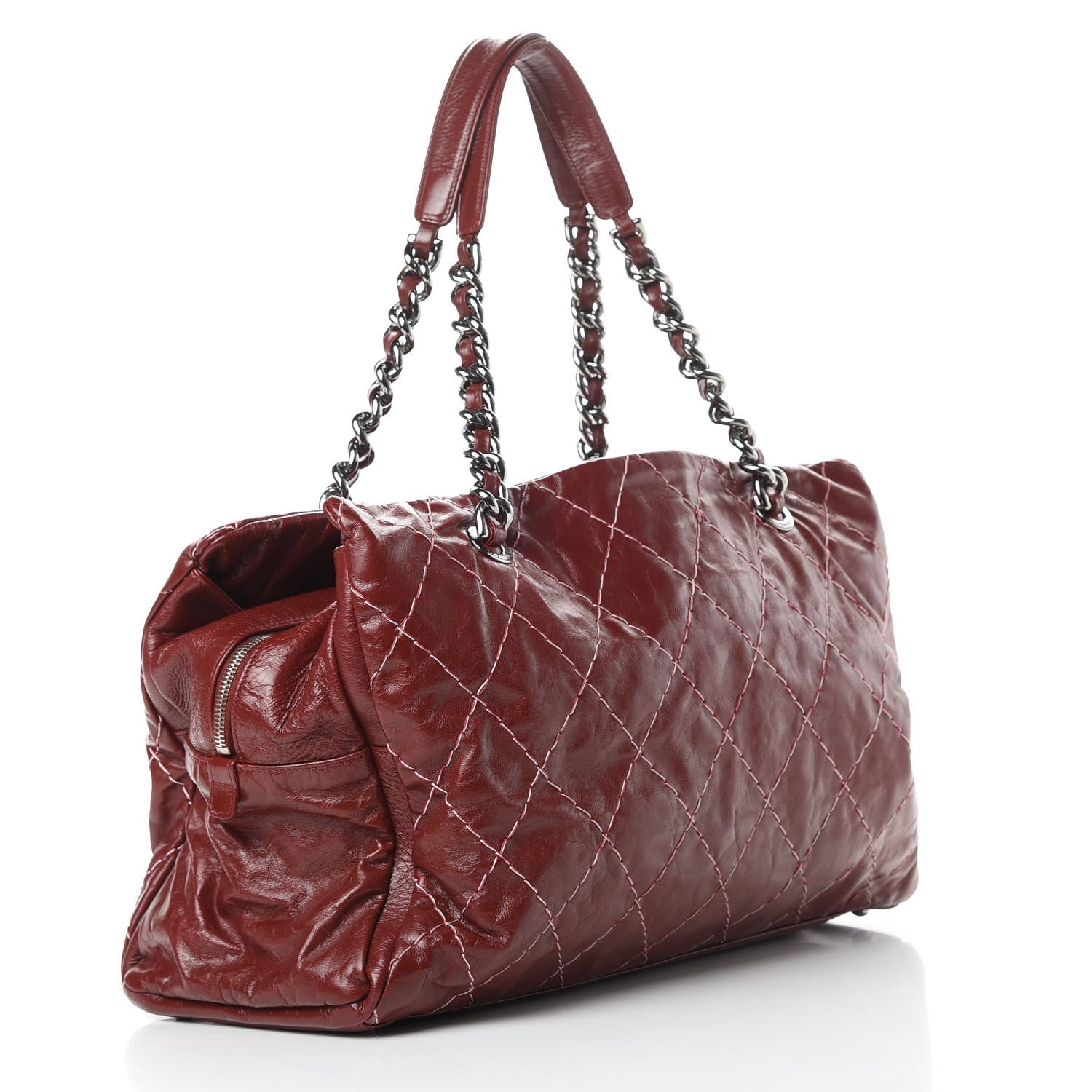 Chanel Glazed Goatskin Double Stitch Shoulder Bag Rouge 3 of 17