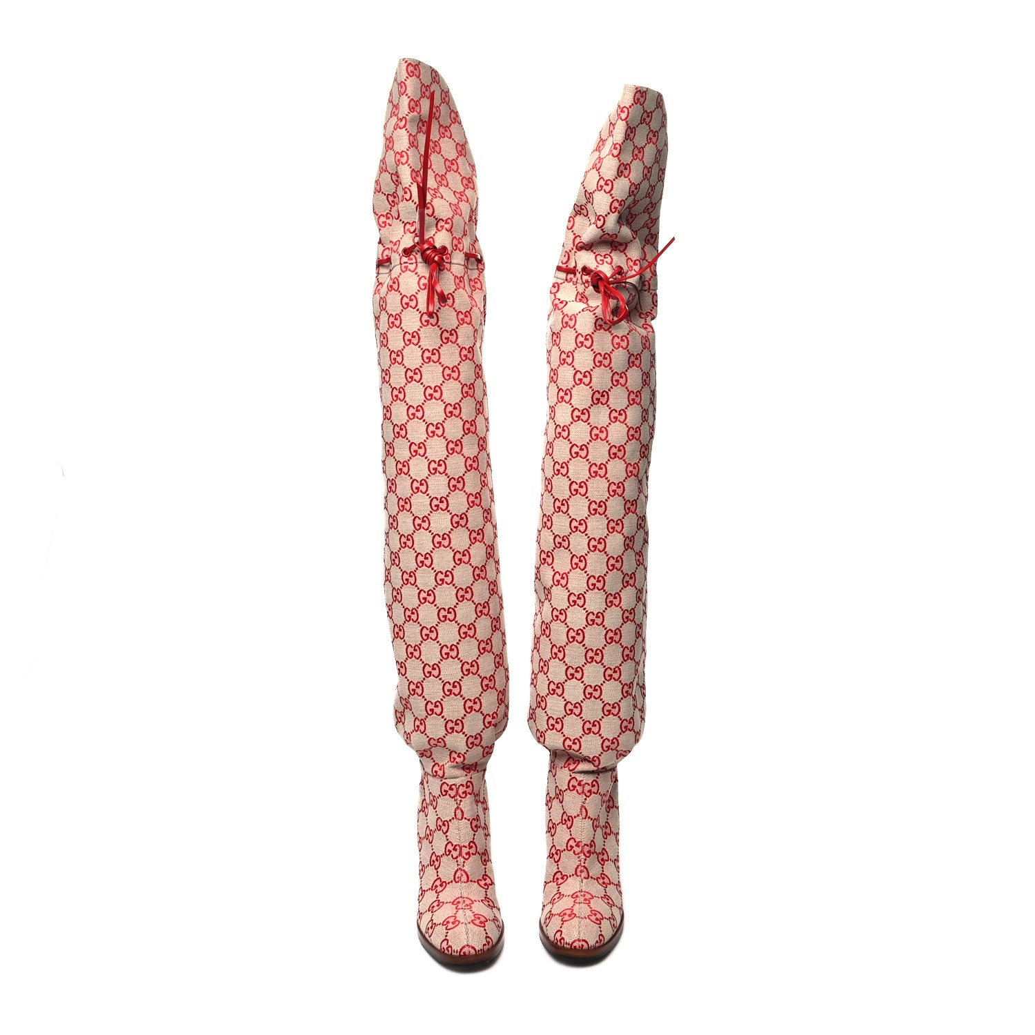 Gucci Monogram Over The Knee Boots 35.5 Gardenia Hibiscus Red 2 of 6