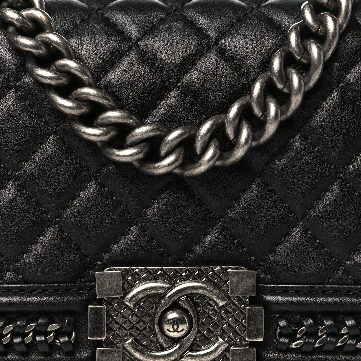Calfskin Quilted Small Boy Top Handle Flap Black