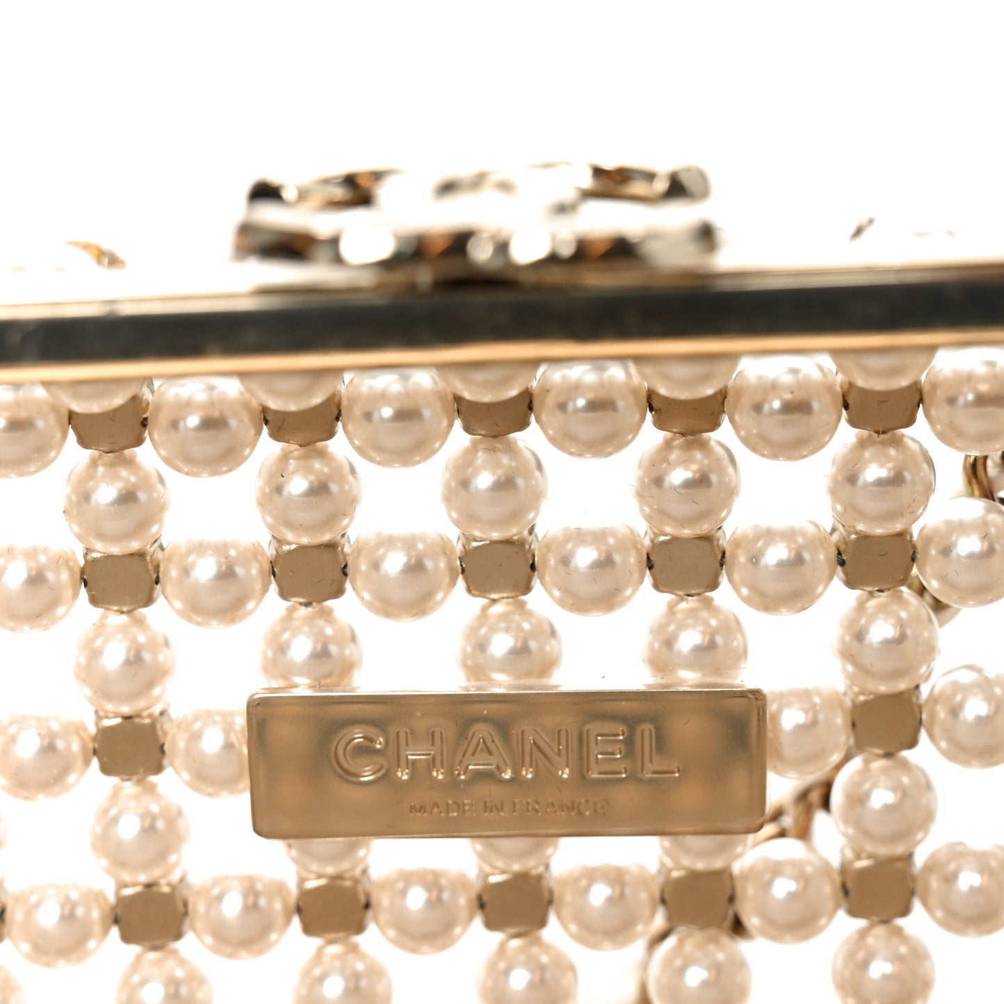 Metal Pearl Minaudiere CC Evening Bag White Gold Multicolor