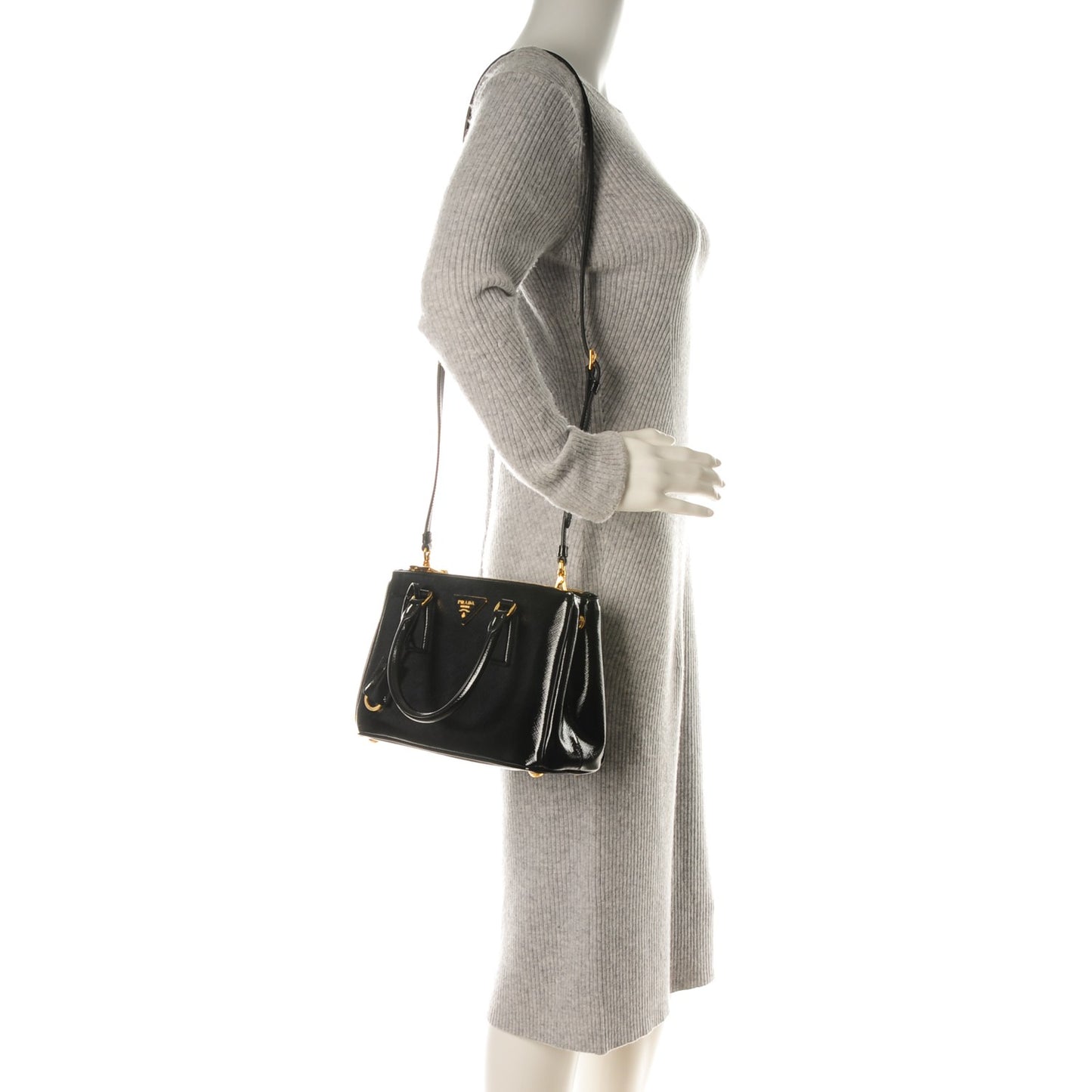 Saffiano Vernice Mini Galleria Double Zip Tote Black
