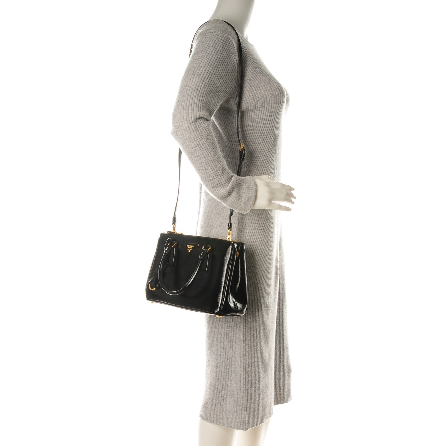 Prada Saffiano Vernice Mini Galleria Double Zip Tote Black 2 of 8