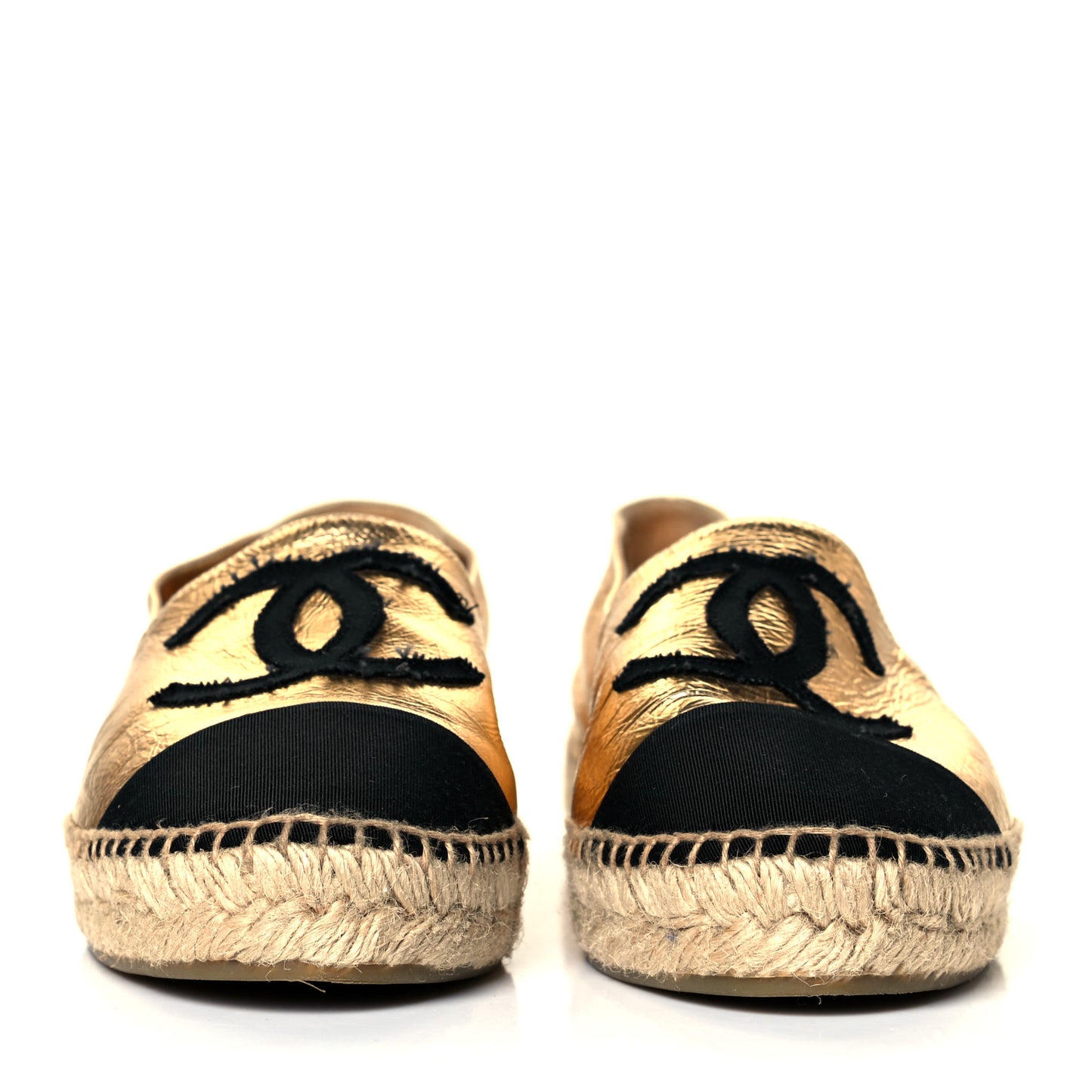 Laminated Lambskin Grosgrain CC Espadrilles 39 Gold Black