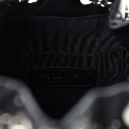 Chanel Calfskin Studded Chevron Quilted Stud Wars Drawstring Bag Black 8 of 10