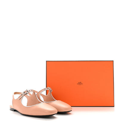 Hermes Goatskin Metallic Nappa Kleo Slingback Flats 37 Beige Perlino Gris Argente 10 of 10