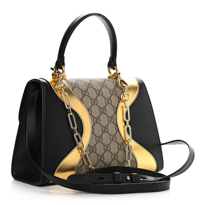 Gucci GG Supreme Monogram Small Osiride Top Handle Bag Black Gold 3 of 12