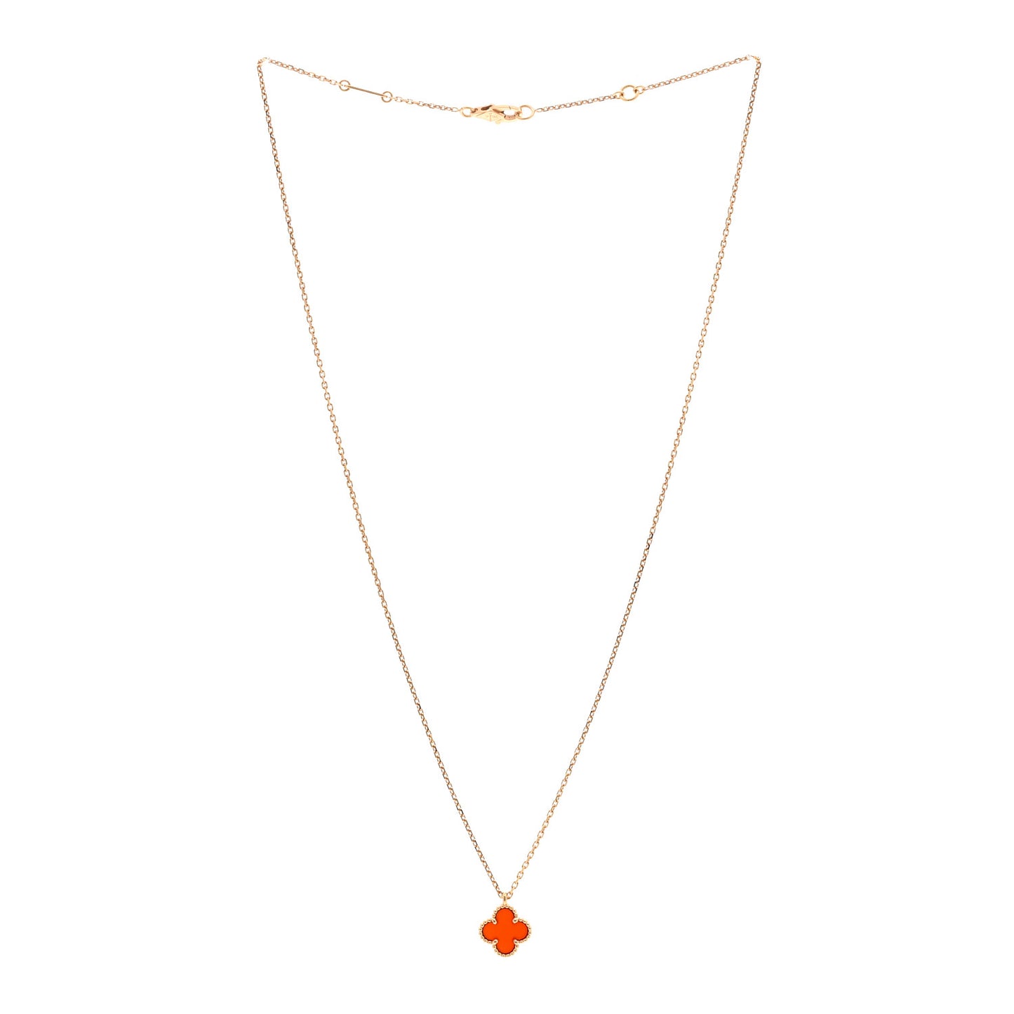 18K Rose Gold Carnelian Sweet Alhambra Pendant Necklace
