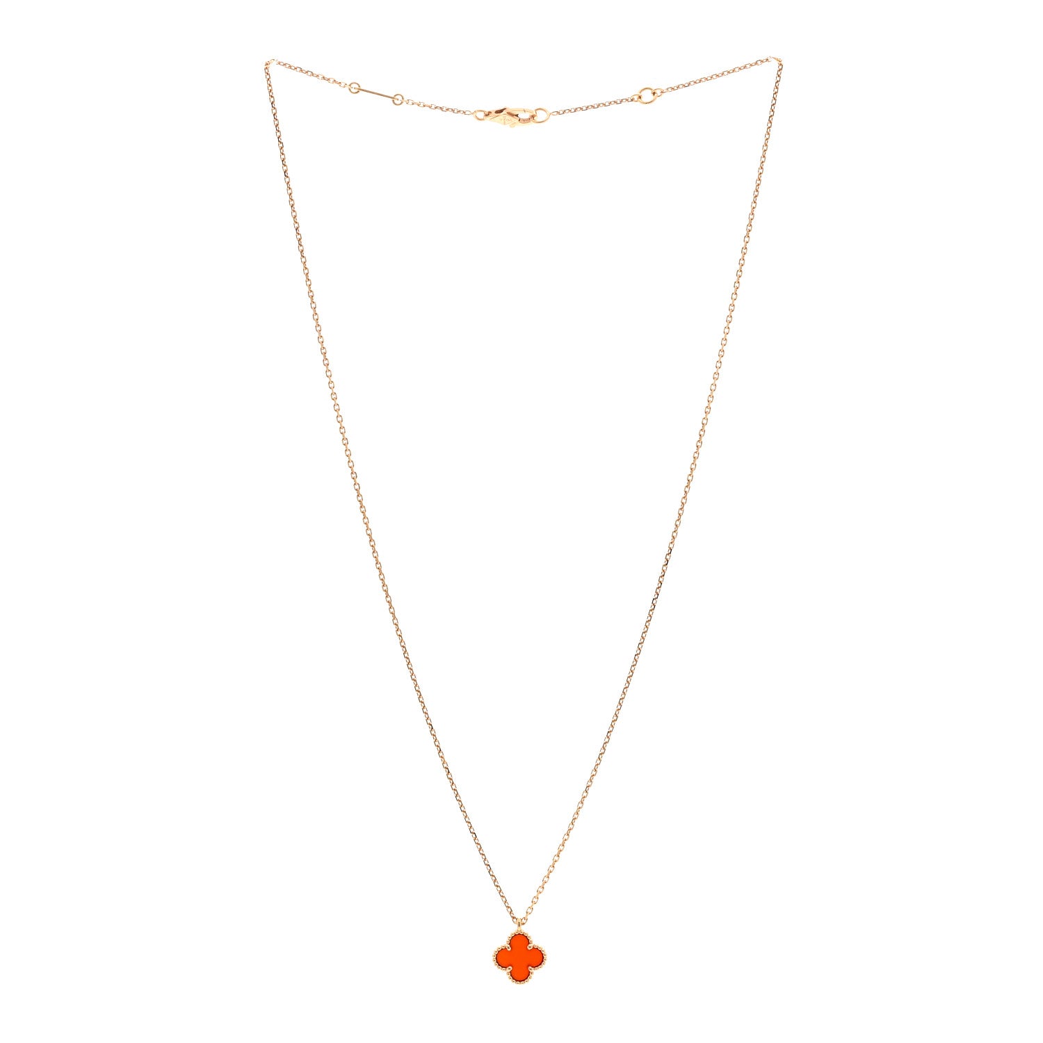 Van Cleef & Arpels 18K Rose Gold Carnelian Sweet Alhambra Pendant Necklace 3 of 5