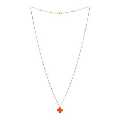 Van Cleef & Arpels 18K Rose Gold Carnelian Sweet Alhambra Pendant Necklace 3 of 5