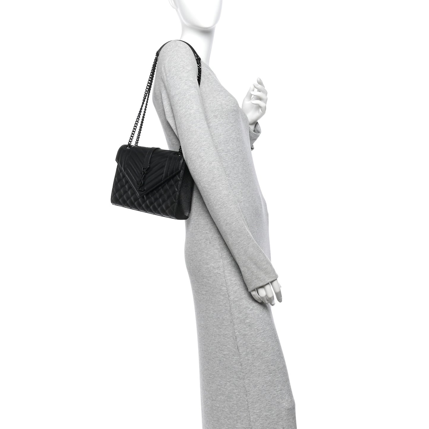 Grain De Poudre Textured Mixed Matelasse Triquilt Medium Monogram Monochrome Satchel Black