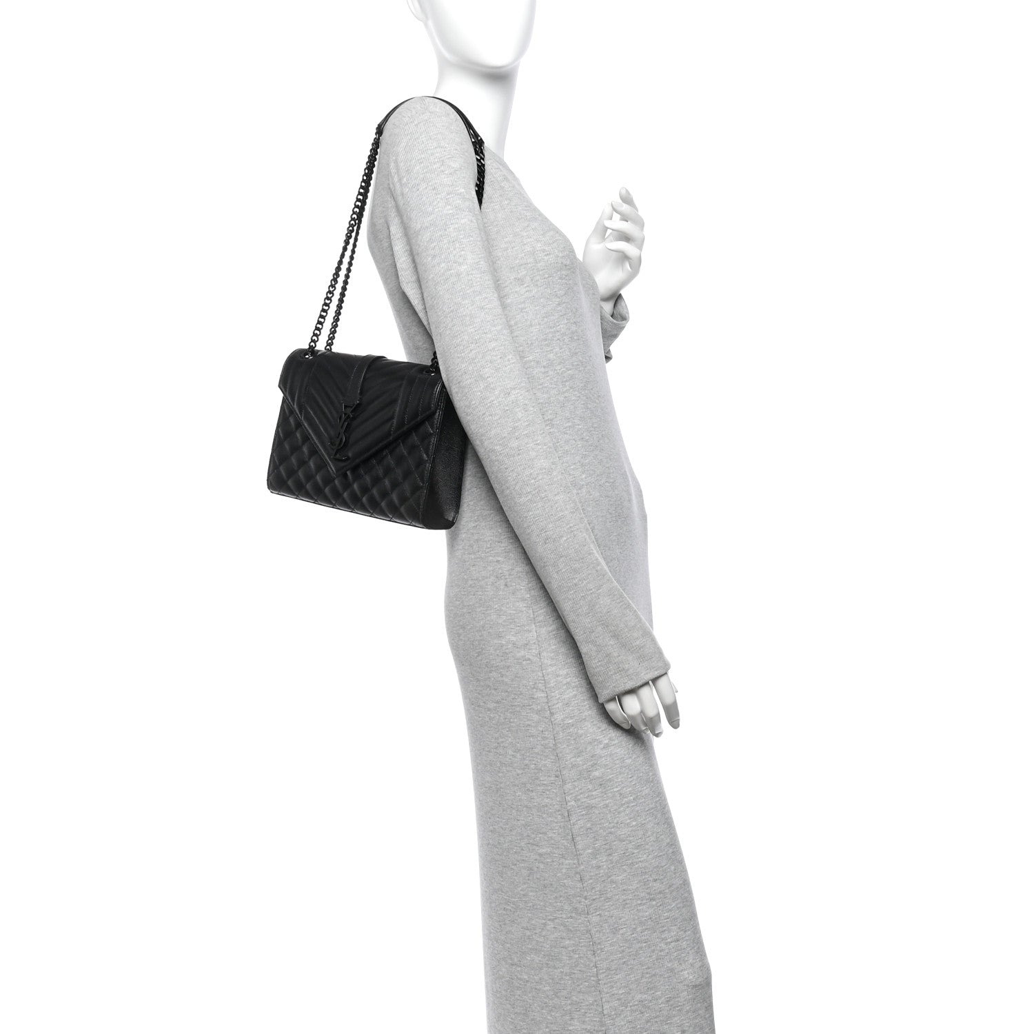 Saint Laurent Grain De Poudre Textured Mixed Matelasse Triquilt Medium Monogram Monochrome Satchel Black 2 of 9