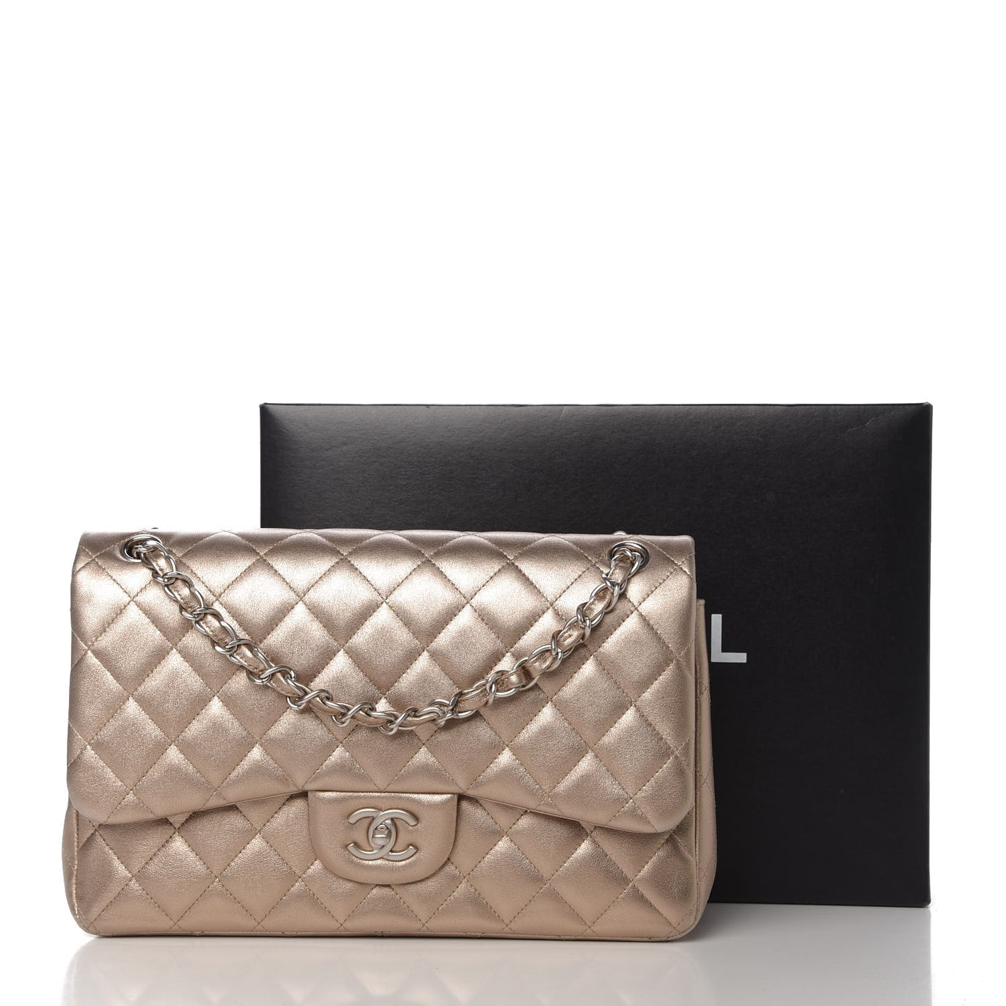 Metallic Lambskin Quilted Jumbo Double Flap Bronze
