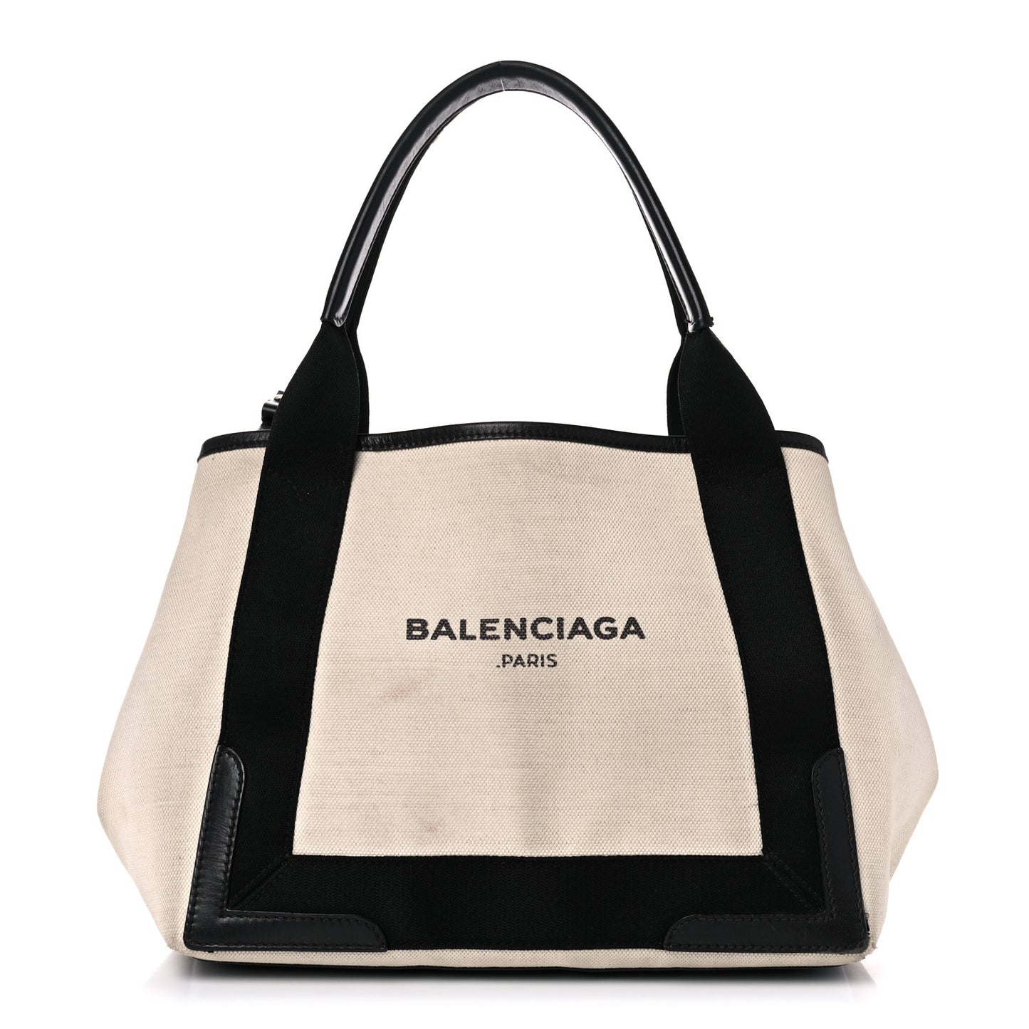 Cotton Canvas Satin Calfskin S Navy Cabas Natural Black