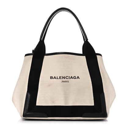 Balenciaga Cotton Canvas Satin Calfskin S Navy Cabas Natural Black 3 of 34