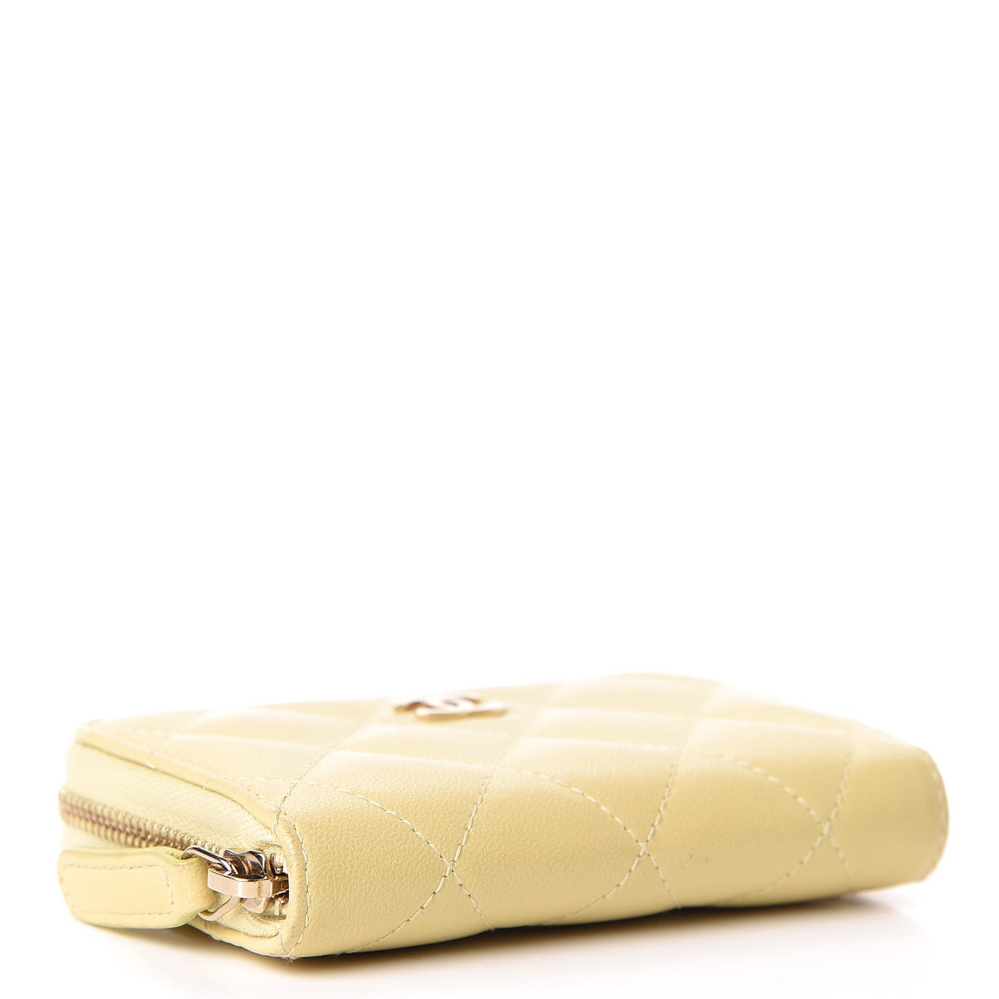 Lambskin Quilted Zip Around Coin Purse Wallet Light Yellow
