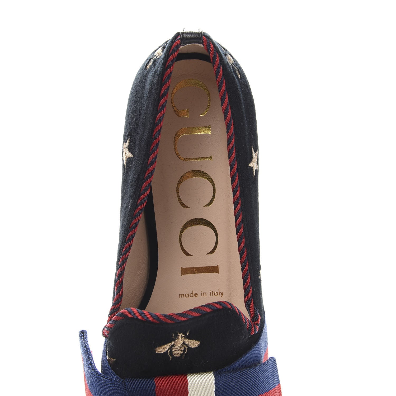 Gucci Velvet Bee Star Embroidered Sylvie Bow Loafers 36.5 Black 6 of 9