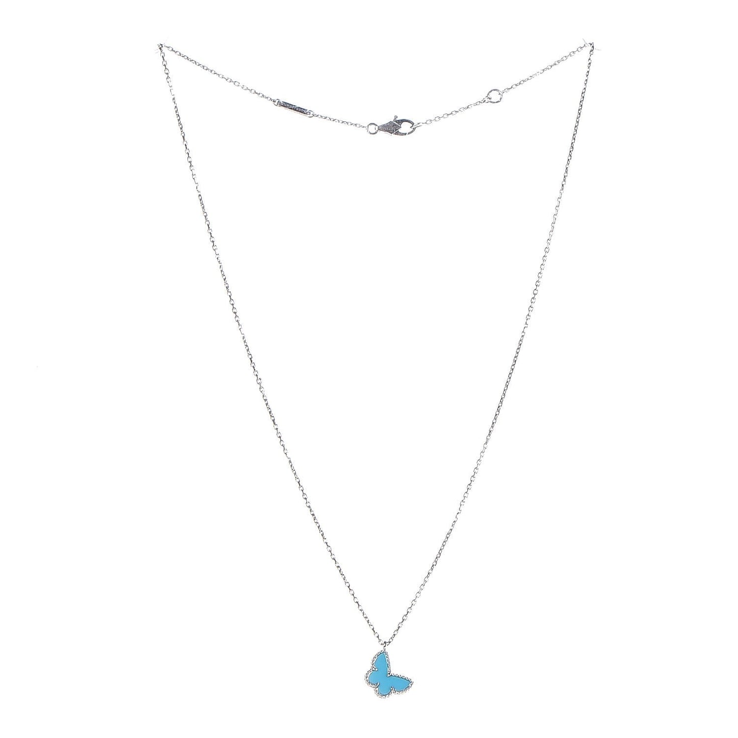 18K White Gold Turquoise Sweet Alhambra Butterfly Pendant Necklace