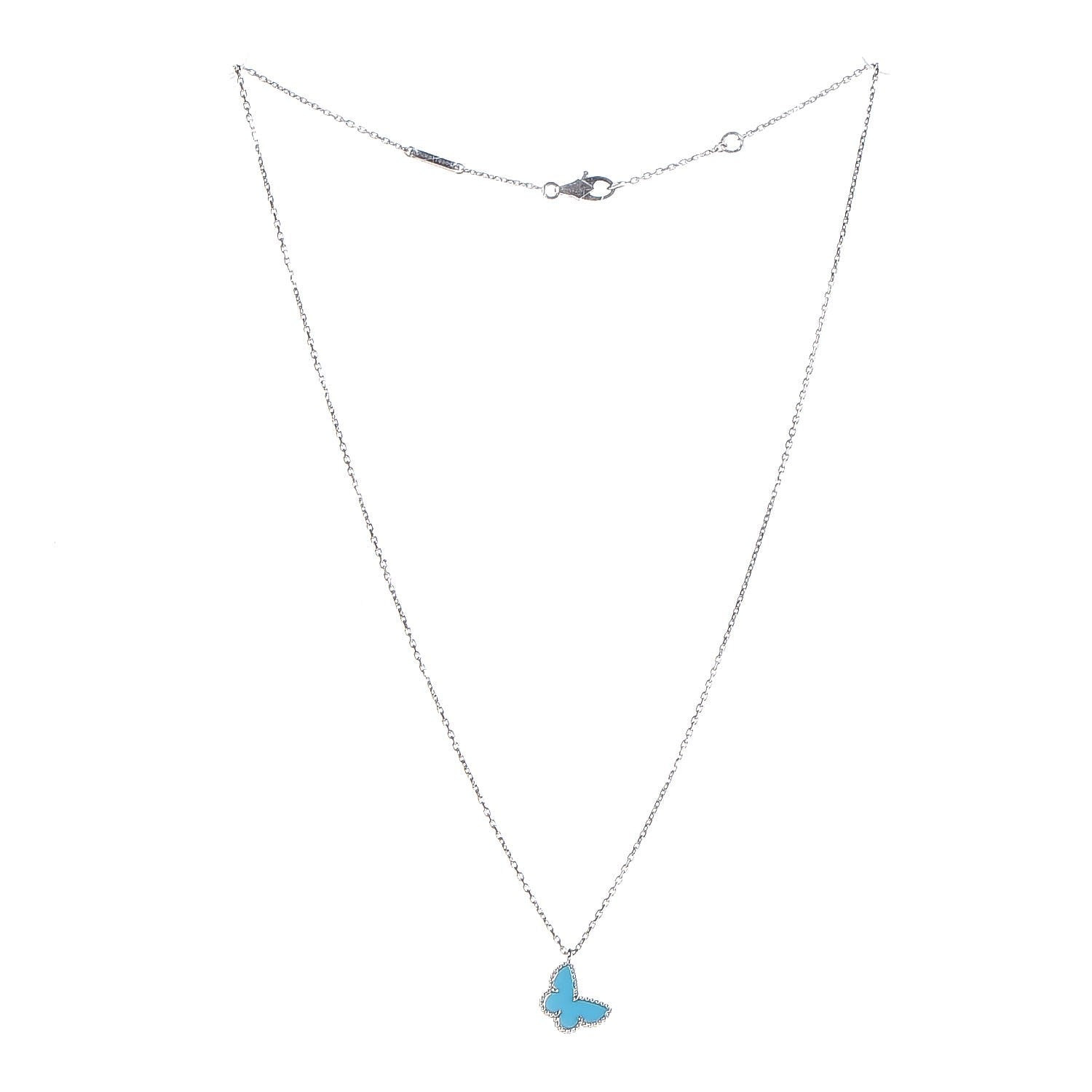 Van Cleef & Arpels 18K White Gold Turquoise Sweet Alhambra Butterfly Pendant Necklace 3 of 7