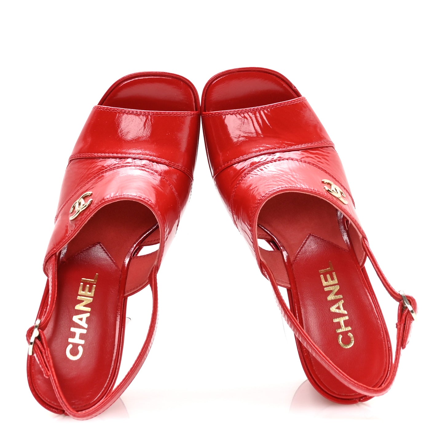 Crumpled Patent Lambskin Platform Sandals 35.5 Red