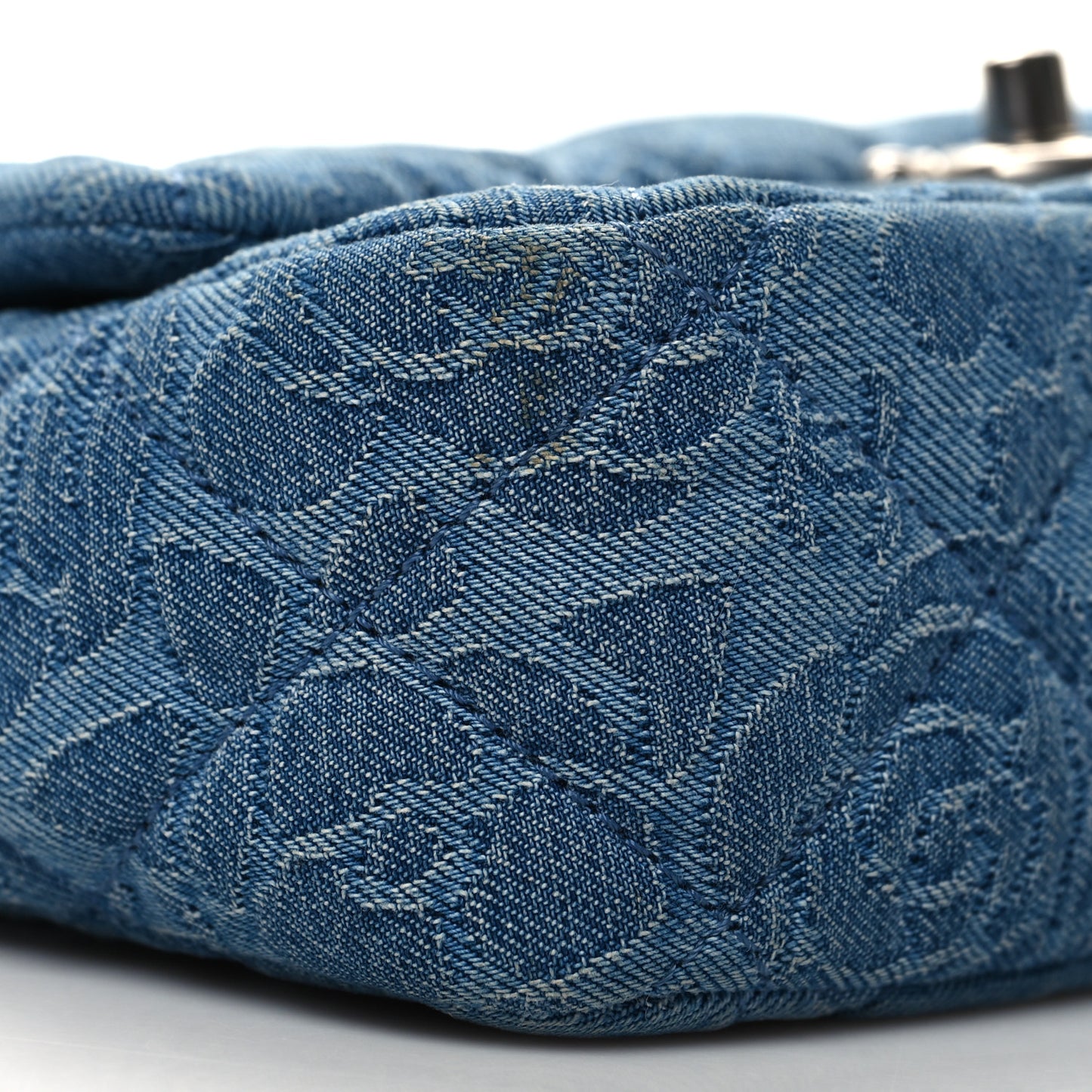 Denim Quilted Camellia Sweetheart Mini Flap Blue
