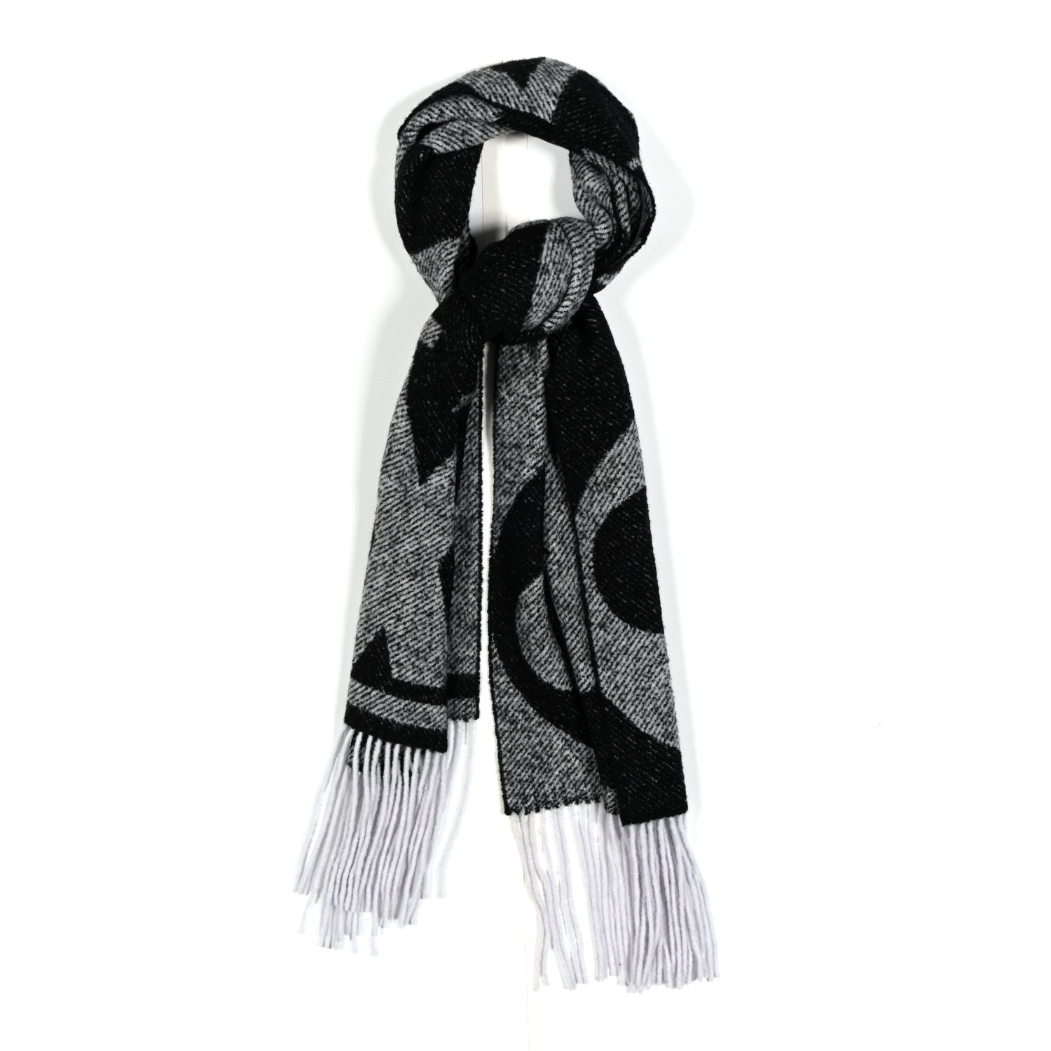 Louis Vuitton Wool Silk Monogram Snowy Kaleidoscope Scarf Black 1 of 4