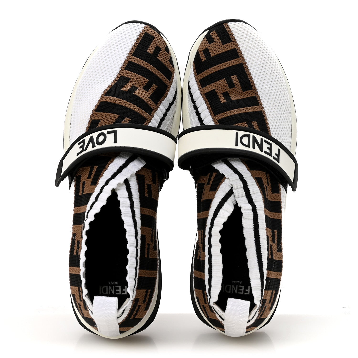 Fendi Stretch Yarn FF Stiff Band Rockoko Sneakers 36 Black White Tobacco 2 of 9